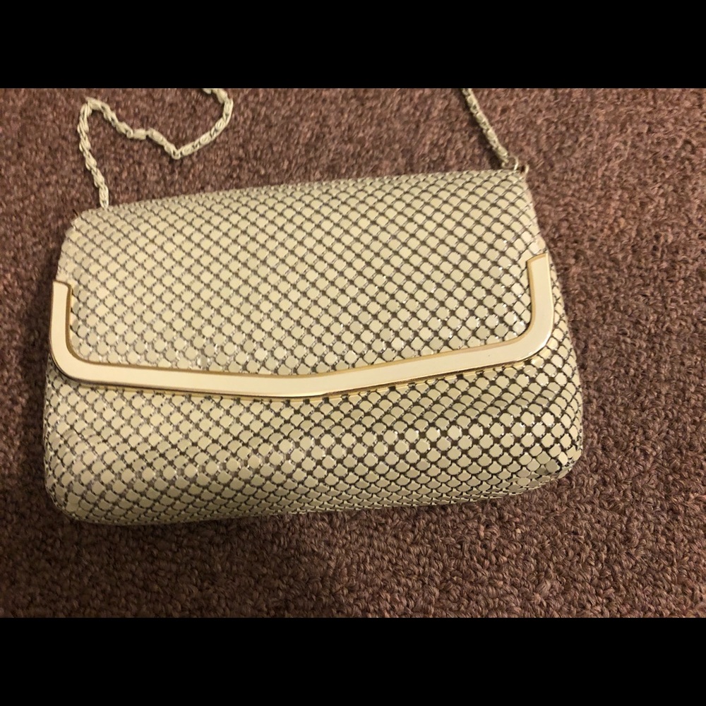 Beige Party vintage evening metal mesh clutch